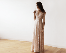 Load image into Gallery viewer, Lace three quarters Sleeve Blush-Pink maxi dress 1124