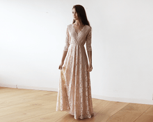 Load image into Gallery viewer, Lace three quarters Sleeve Blush-Pink maxi dress 1124