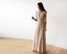 Load image into Gallery viewer, Lace three quarters Sleeve Blush-Pink maxi dress 1124