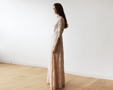 Load image into Gallery viewer, Lace three quarters Sleeve Blush-Pink maxi dress 1124
