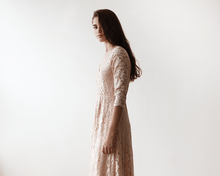 Load image into Gallery viewer, Lace three quarters Sleeve Blush-Pink maxi dress 1124