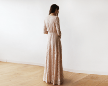Load image into Gallery viewer, Lace three quarters Sleeve Blush-Pink maxi dress 1124