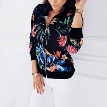 Load image into Gallery viewer, 4XL 5XL Big Size Women Short Jacket Retro Floral Printed Long Sleeve Zipper Bomber Jackets Autumn Coat Female Biker Outwear Tops