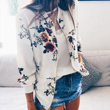 Load image into Gallery viewer, 4XL 5XL Big Size Women Short Jacket Retro Floral Printed Long Sleeve Zipper Bomber Jackets Autumn Coat Female Biker Outwear Tops