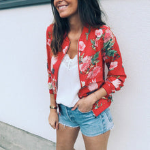 Load image into Gallery viewer, 4XL 5XL Big Size Women Short Jacket Retro Floral Printed Long Sleeve Zipper Bomber Jackets Autumn Coat Female Biker Outwear Tops